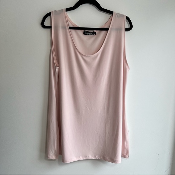Sympli Tops - SYMPLI | Ballet Pink Flowy Long Tank with Side Slit Detail